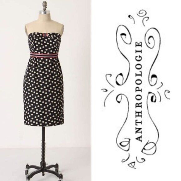 {Anthro} MAEVE Polka-Peppered Dress Strapless Cute - Picture 1 of 8